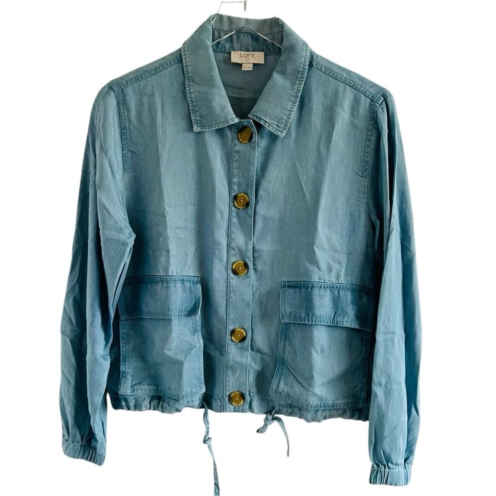 LOFT Petite Light Blue Utility Jacket Button Front Medium